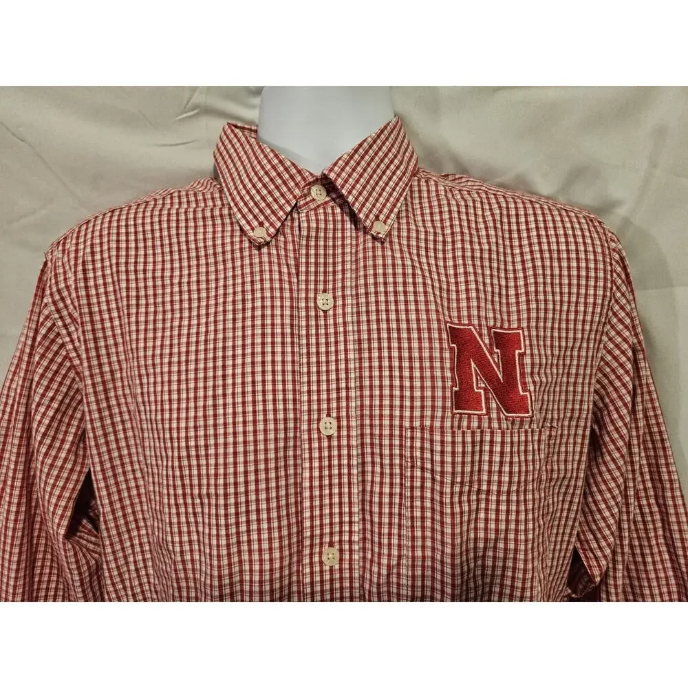 Nebraska Cornhuskers Long Sleeve Button Plaid Shirt Mens Sz Medium 